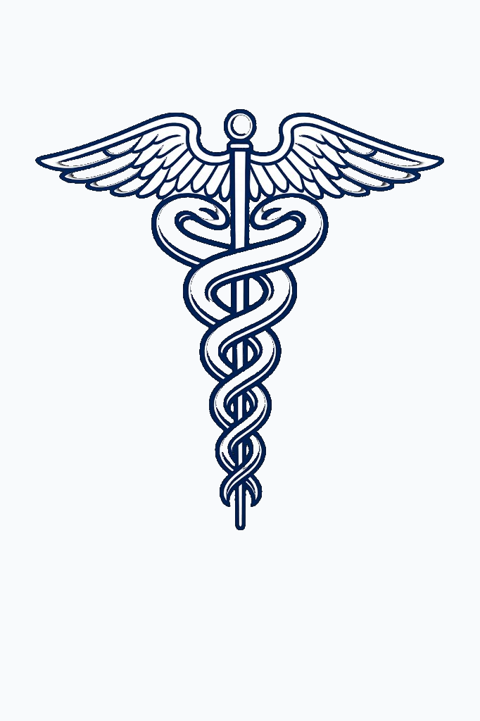 Winged caduceus medical symbol on an off-white background